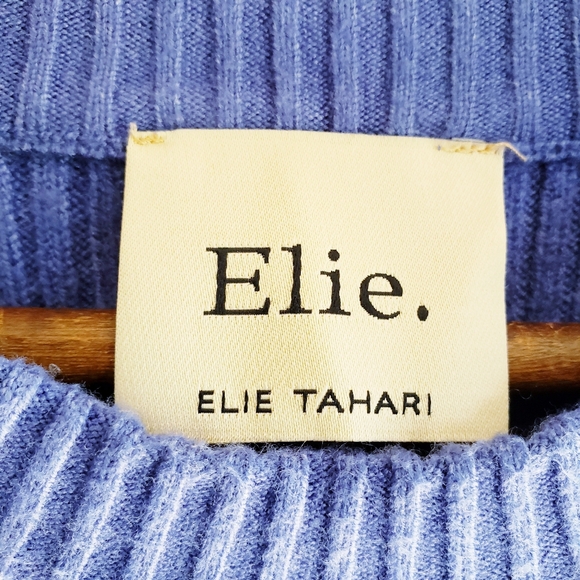 Elie Tahari Blue Viscose Cable Knit Ribbed Crewneck Sweater Lg - Picture 6 of 9
